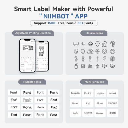 NIIMBOT B1 Label Maker Machine with Tape, Thermal Label Printer Easy to Use for Office, Home, Business, 2 Inch Label Maker with 2'' x1.18'' Labels-230pcs/Roll