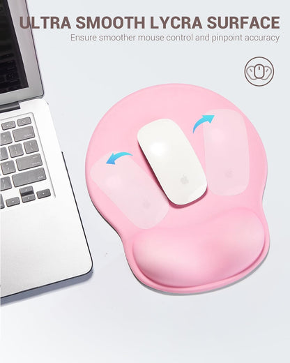 Ergonomic Mouse Pad with Wrist Rest, Large Mousepad(10.6'' x 9''), Office Wrist Support Mouse Mat with Non-Slip Base, Pain Relief for Laptop & Computer（Pink）