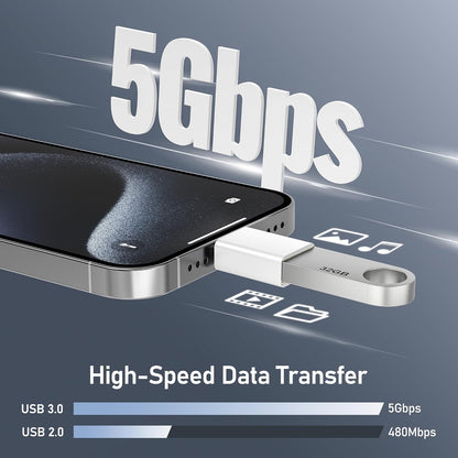 Basesailor USB C to USB Adapter 3Pack,USB C Male to USB A 3.0 Female Adapter,Type C Thunderbolt 4 OTG Converter for Apple MacBook Pro,Mac Book,iPad,Microsoft Surface Go,Samsung Galaxy S25,iPhone 17 16