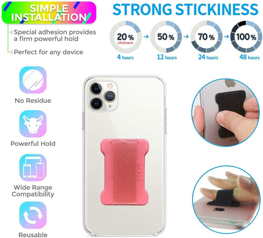 Universal Phone Grip for Smartphones - Phone Holder for Hand - Wireless Charging Compatible (Pink) - 2Pack