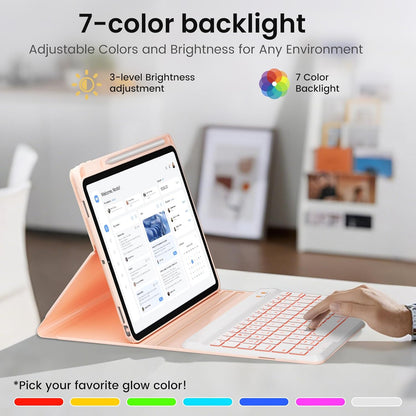 BLUTLOTUS for iPad 11th A16 10th Generation Case with Keyboard - 7 Colors Backlit Wireless Detachable Folio Keyboard Cover with Pencil Holder for iPad 11'' A16 2025 10th Gen 10.9 Inch 2022 (Pink)