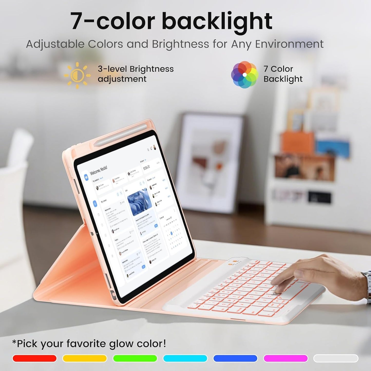 Keyboard and Case for iPad 7th/8th/9th Generation 10.2-inch 2018/2020/2021, iPad Air 3 2019, 2017 iPad Pro 10.5-inch Case with Pencil Holder, Detachable Wireless BT Keyboard, Tablet Smart Cover(Pink)