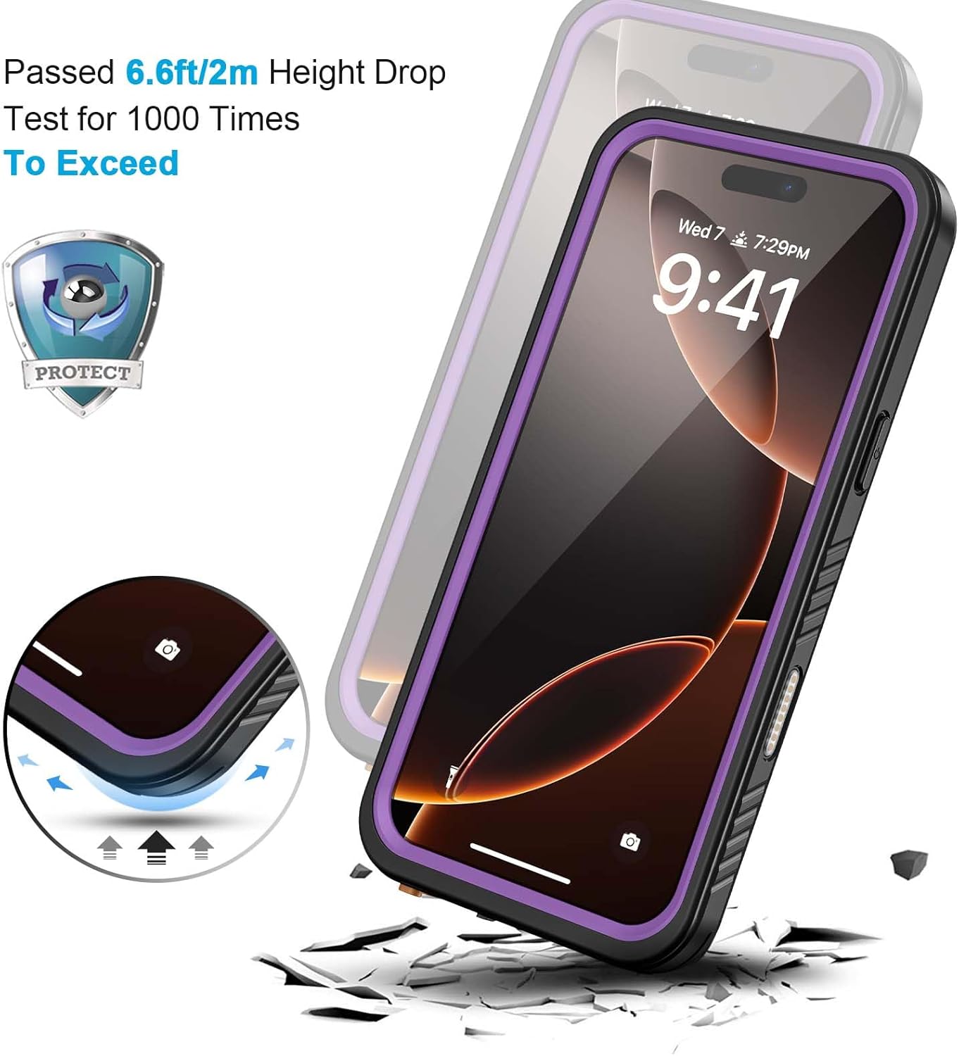 Lanhiem for iPhone 16 Pro Max Case, IP68 Waterproof Dustproof Shockproof Cases with Built-in Screen Protector, Full Body Heavy Duty Rugged Phone Cover for iPhone 16 Pro Max - 6.9 inch (Purple)