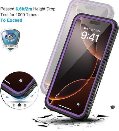 Lanhiem for iPhone 16 Pro Max Case, IP68 Waterproof Dustproof Shockproof Cases with Built-in Screen Protector, Full Body Heavy Duty Rugged Phone Cover for iPhone 16 Pro Max - 6.9 inch (Purple)