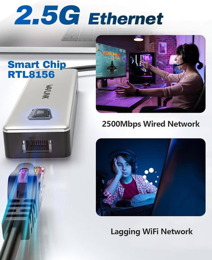 USB C Hub 2.5G Ethernet, WAVLINK 10Gbps USB C 3.2 Hub with 100W Power Delivery, 4K@120Hz HDMI 2.1, 3*USB3.2 Gen 2, 2.5G RJ45 Ports, Fit for MacBook Pro/Air iPad Dell HP Lenovo Asus Acer