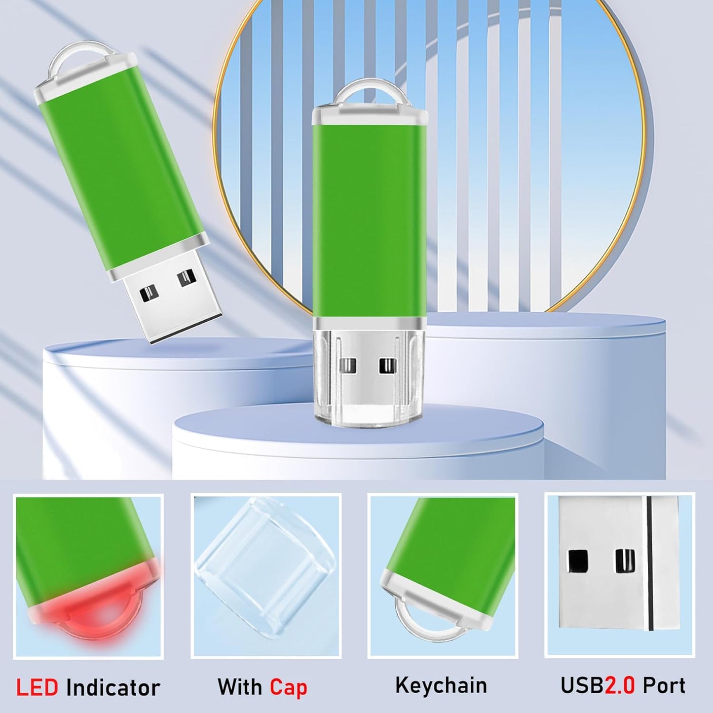 USB Thumb Drive 4GB Flash Drive 20 Pack Nicepicten FAT32 Zip Drive USB 2.0 Flash Drives Jump Drive Multipack Memory Stick Pendrive for Events Office Shared Data Storage, Green 20PCS 4GB