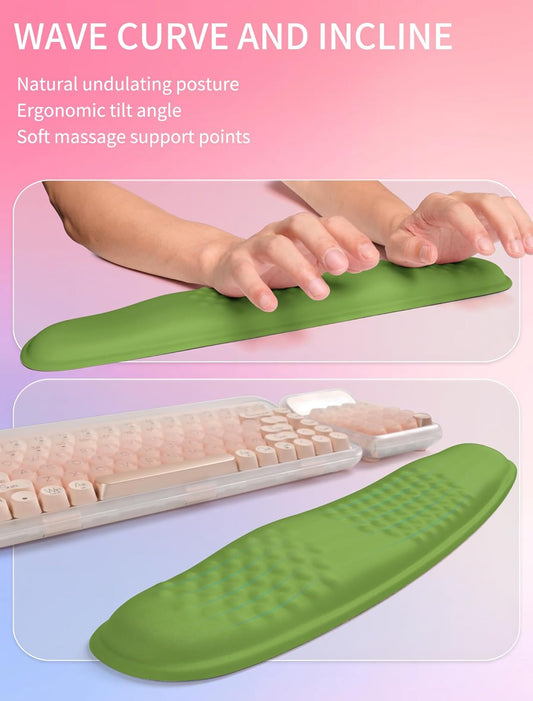 Hokafenle 2in1 Combination, Wave Keyboard Wrist Rest and Ergonomic Curvature Mouse Pad Wrist Support for Relieve Wrist Pain, Filled with Soft Cushion Memory Foam, Dill Green