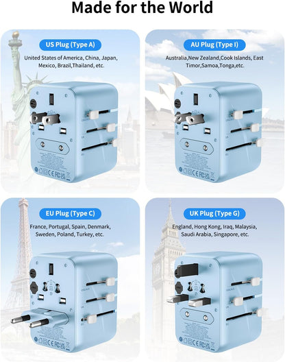 MOMAX Universal Travel Adapter, 20W+18W International Plug Adapter with 2 USB-A Quick Charging & 1 USB C PD Fast Charging, 1 AC, All-in-One Wall Charger for USA EU UK AUS JP(Type C/A/G/I)