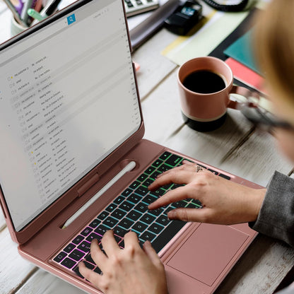 Keyboard Case for iPad Pro 12.9 inch 6th Generation 2022 5th 2021/4th 2020/3rd 2018 Gen,360 Rotatable Wireless Folio 180 Swivel Stand Hard Cover Rose Gold