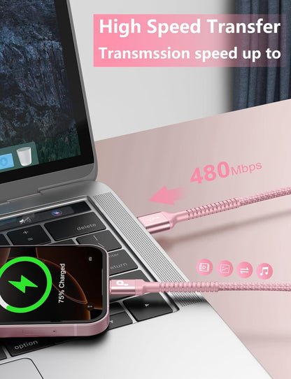 USB C Cable 10FT, 2Pack Long USB A to USB C Charger Cable, Type C Cable Fast Charging Upgraded Extra Durable Braided USBC Cord Compatible with iPhone 16 15 Pro Max/LG and More USB C Devices-Pink