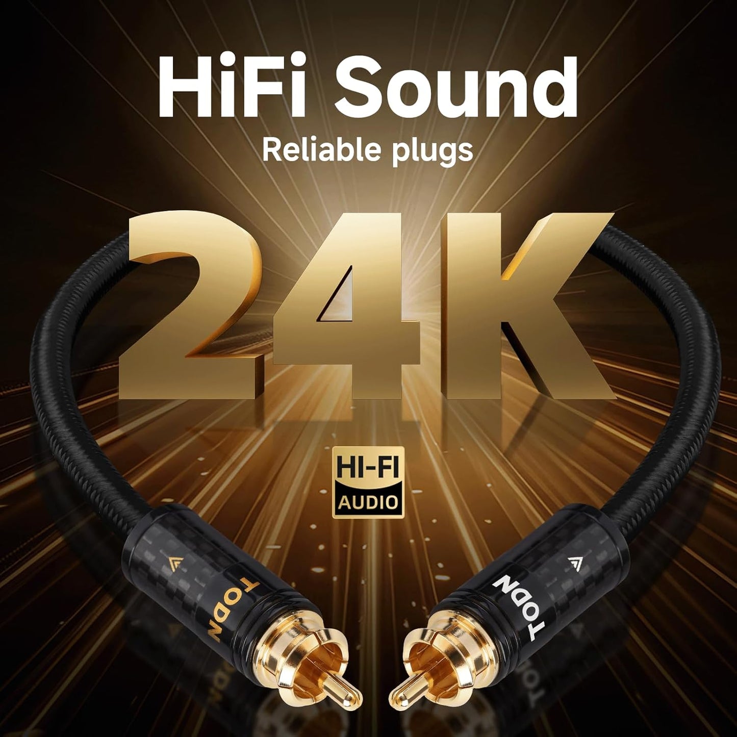 TODN HiFi RCA Cables Audiophile 2 RCA Male to Male Shielded Audio Cable for Home Stereo Systems, Premium Sliver-Plated O-C-C Core (6.5ft/2m, 1 Pair)