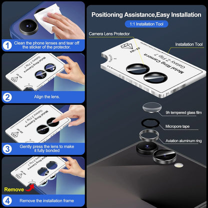 for Samsung Galaxy Z Flip 7 Camera Lens Protector, Individual Metal Ring Tempered Glass Lens Cover, [Strong Adsorption] Scratch Resistant Ultra-Thin HD Clear Lens Cover, 1 Set-Black Ring
