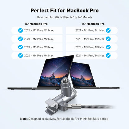 AboveTEK Laptop Locking Cable for MacBook Pro 14/16 (2021–2024), Anti-Theft Keyed Laptop Security Lock, 6.56ft Cut-Resistant Steel Computer Lock Cable, Rotatable & Portable Design