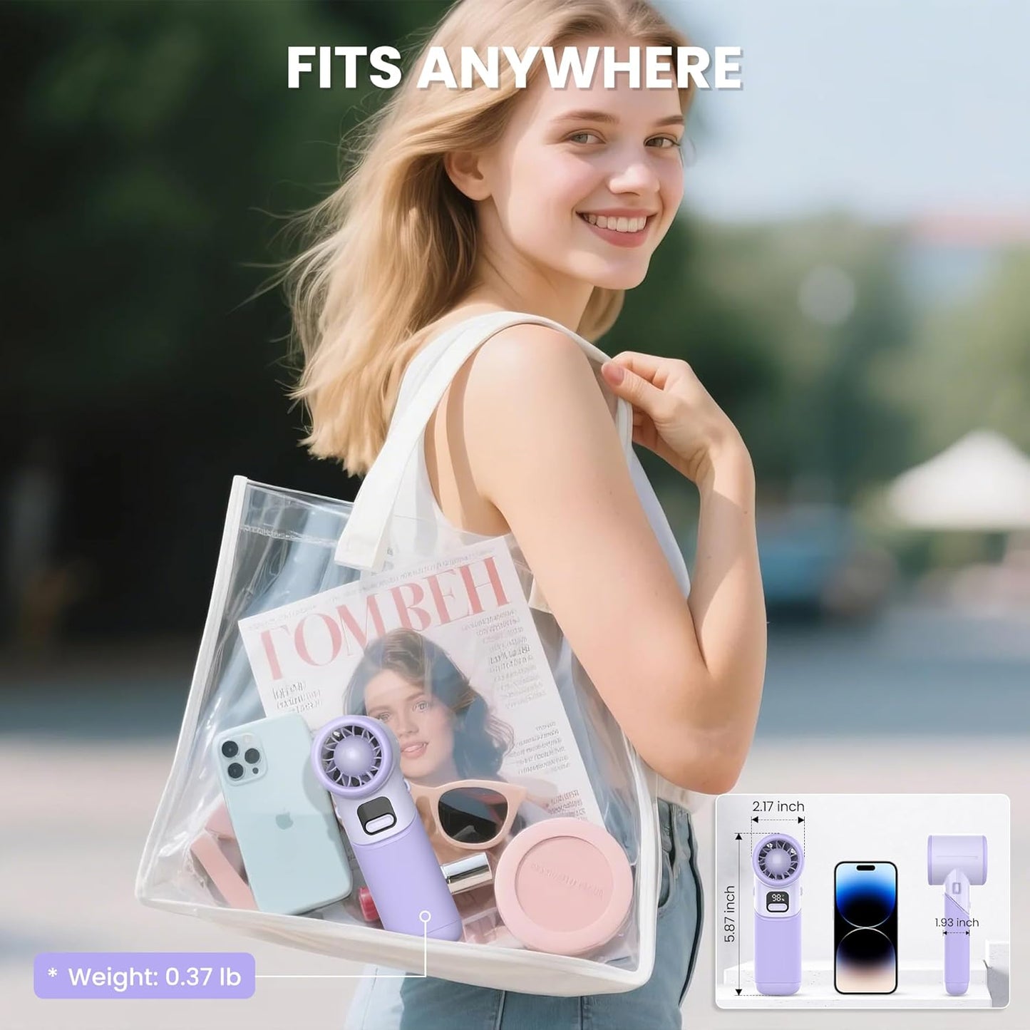 Portable Handheld Fan - 5000mAh Rechargeable Battery, 19Hrs Cooling Max, 5 Speed, 11000RPM High Power Motor, 3-IN-1 Personal Mini Fan with Neck Strap for Women Men Travel/Camping/Outdoor - Purple