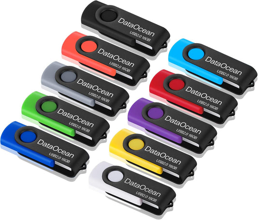 10 Pack DataOcean 16GB USB 2.0 Flash Drive Memory Stick Thumb Drives (10 Colors)