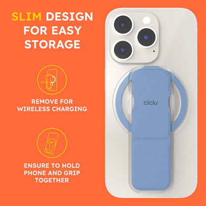 CLCKR for MagSafe Phone Grip for MagSafe Kickstand Compatible with Mag Safe Finger Loop, 3-in1 Phone Ring Holder Strap for Mag Safe iPhone 16/15/14/13/12 Series, Galaxy S25/S24/S23/S22, Pixel - Blue