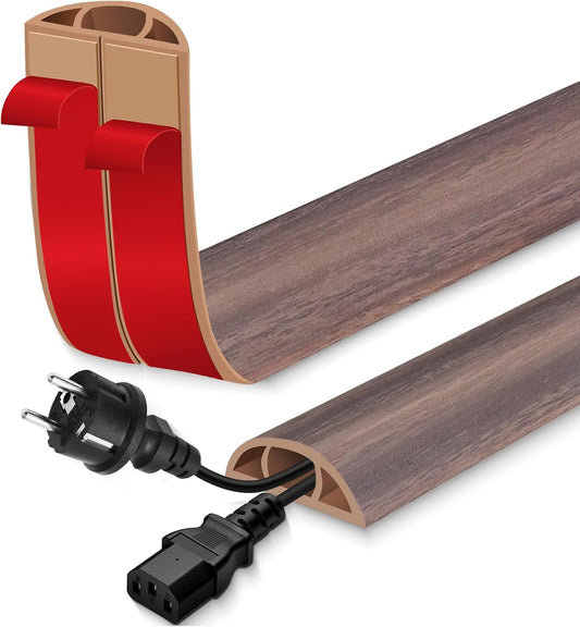 Floor Cord Cover for Wires on Floor Self Adhesive Cord Hider Floor Cable Management Wire Covers for Cords Protector Prevent Cable Trips Cord Cavity W 0.47" x H 0.27", Grayish Brown Wood, 3.3Ft