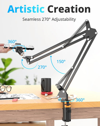 UBeesize Overhead Phone Mount Flexible Webcam Arm with Phone Holder and Ball Head Overhead Tripod for Phone Drawing Live Streaming Cooking Flat Photography