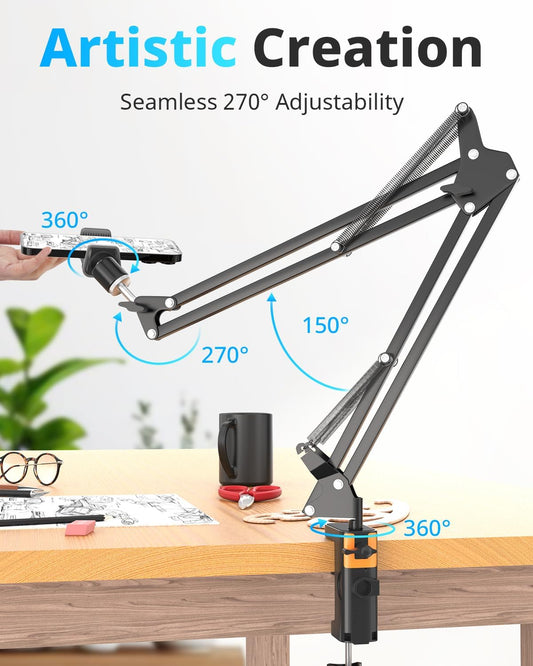 UBeesize Overhead Phone Mount Flexible Webcam Arm with Phone Holder and Ball Head Overhead Tripod for Phone Drawing Live Streaming Cooking Flat Photography