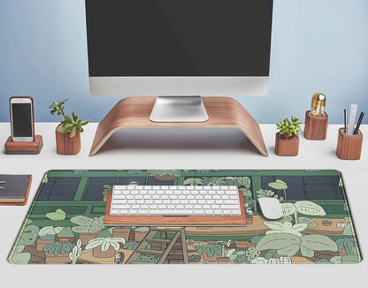 Kawaii Bear XL Gaming Mouse Pad & Desk Mat - 31.5x11.8 in, Aesthetic Brown & Green Forest Keyboard Pad