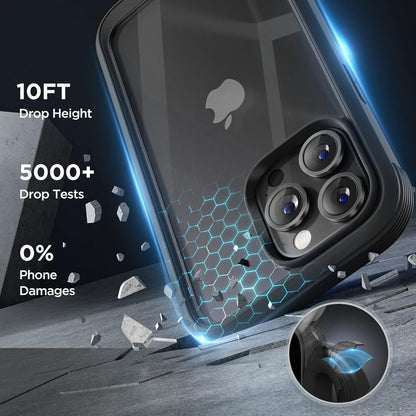 Miracase Glass Series Compatible with iPhone 14 Pro Case 6.1 Inch, Full-Body Clear Bumper Case with Built-in 9H Tempered Glass Screen Protector, with Camera Lens Protector, Black