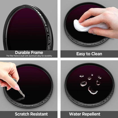 52mm Variable ND2-ND400 Filter with Upgraded Phone Clip, Neutral Density Filter Lens for iPhone 16/15/14/13 Pro Max Samsung Moto Google TCL, HD Double-Sided Multi-Coated Glass