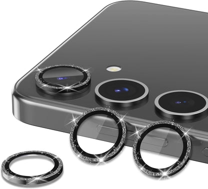 for Samsung Galaxy S25 Plus Camera Lens Protector, Individual Metal Ring Tempered Glass Lens Cover, [Strong Adsorption] Scratch Resistant Ultra-Thin HD Clear Lens Cover, 1 Set-Black Sparkly