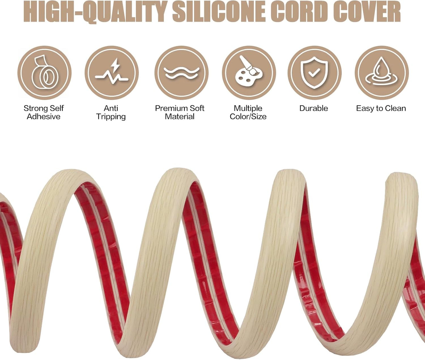 Floor Cord Cover Self Adhesive Cord Hider,10FT Cable Management, Extension Strip Protector for Wires, Prevent Cable Trips for Offices, Gyms, Exhibitions Cavity:0.39"(W) x 0.27"(H) Yellow Wood