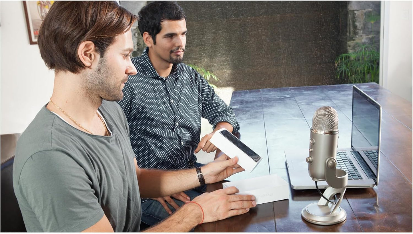 Blue Microphones Yeti Silver USB Mic for Recording, Streaming & Gaming on PC and Mac with Blue Voce Effects 4 Pickup Patterns, Headphone Output, Volume Control, Mic Gain Control, & Adjustable Stand