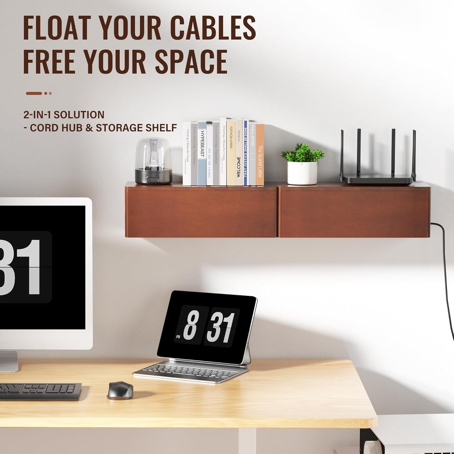 Cinati Large Cable Management Box, 15.8" Wooden Cable Organizer for Floor Wires Storage, Wall Mount Cord Hider Box for Electrical Cord Management, Power Strip Wire Organization for Desktop Home Office