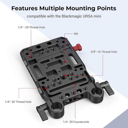 SmallRig Battery Plate with V-Lock Mount with Dual 15mm Rod Clamp Kit for Camera Power Supply - 4958