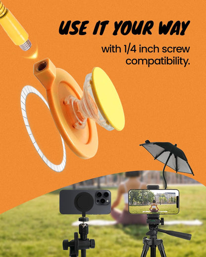 3 in 1 Magnetic Umbrella Sunshade Collapsible Expandable Phone Grip & Stand - Elegant Magsafe Compatible Phone Holder for Secure Grip and Hands-Free Viewing (Sky Blue)