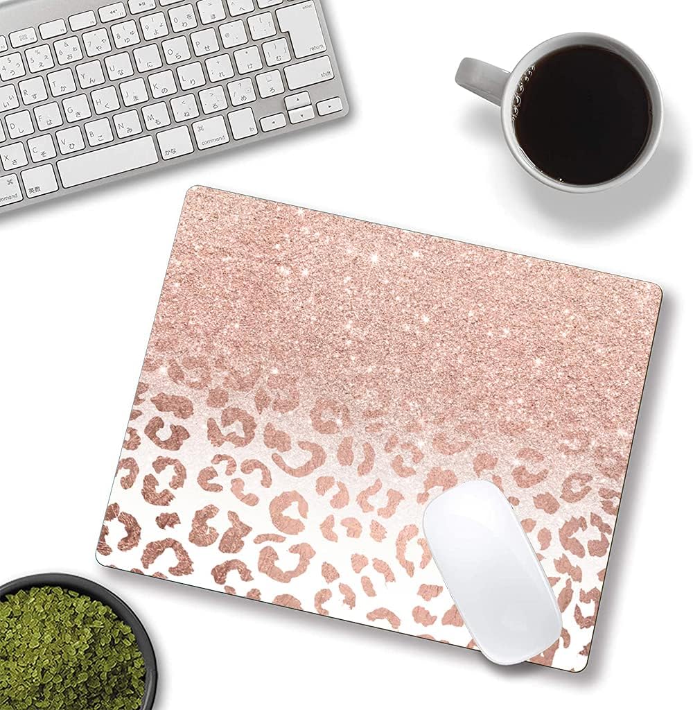Mouse Pad, Animal Print Mouse Pad Custom Design, Square Waterproof Mouse Pad Non-Slip Rubber Base MousePads for Office Laptop, 9.5"x7.9"x0.12" Inch(Pink Glitter Leopard)