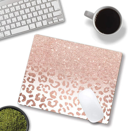 Mouse Pad, Animal Print Mouse Pad Custom Design, Square Waterproof Mouse Pad Non-Slip Rubber Base MousePads for Office Laptop, 9.5"x7.9"x0.12" Inch(Pink Glitter Leopard)
