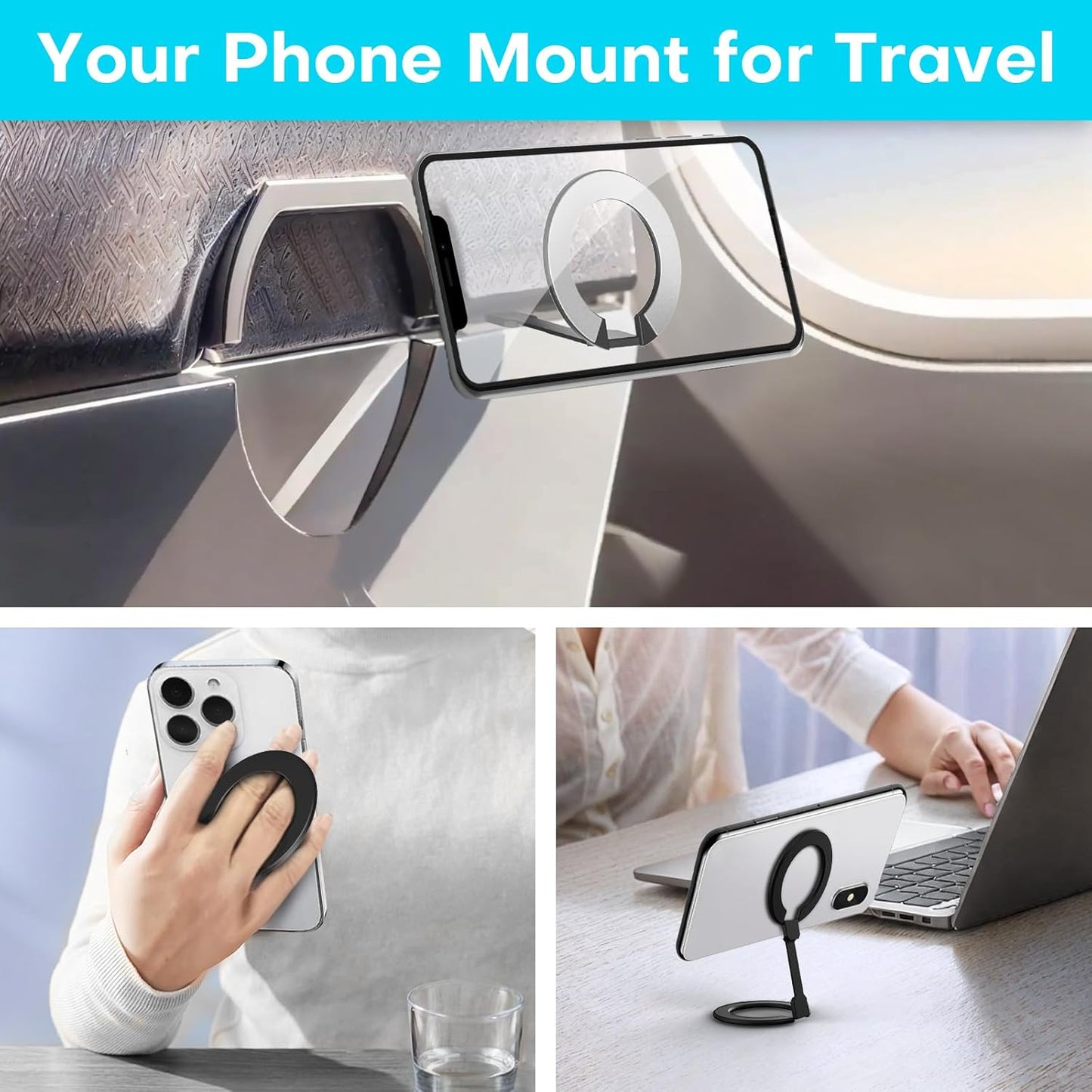 Mini Airplane Magnetic Phone Holder MagSafe Compatible Magnetic Travel Phone Mount Must-Have Long Flight Accessories Travel Essentials