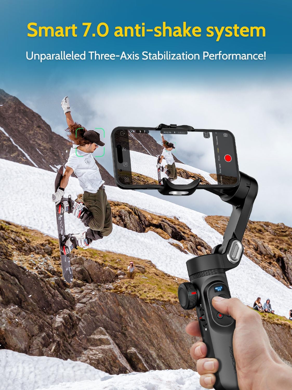 Gimbal Stabilizer for Smartphone with Wireless Charging iPhone Gimbal for iPhone 15 Pro Max/Android Foldable 3-Axis Handheld Phone Stabilizer for Video Recording Face Tracking-Smart X Pro