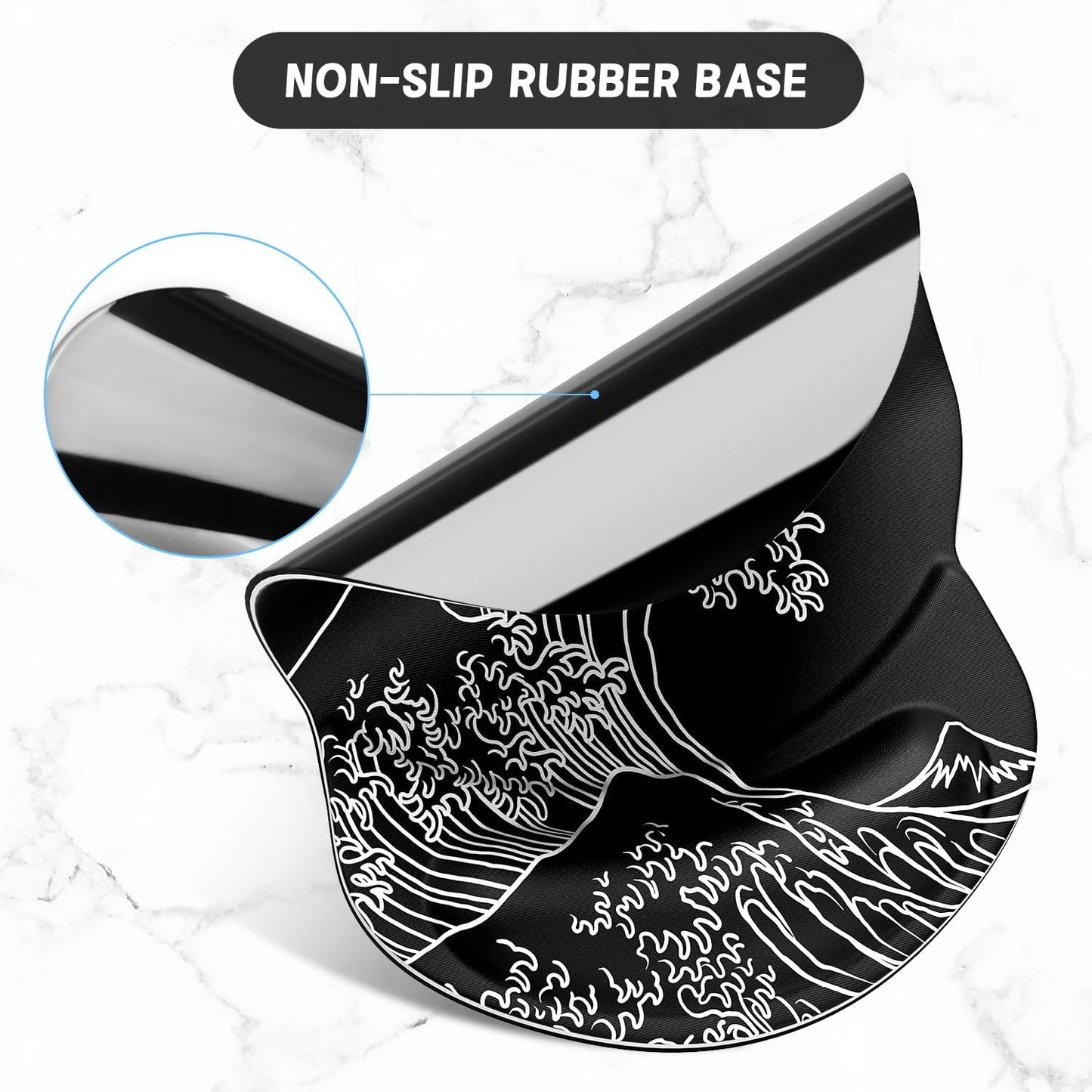 ITNRSIIET Ergonomic Mouse Pad with Gel Wrist Support Small Wrist Rest Smooth Surface Non-Slip PU Base Comfortable Office Supplies Pain Relief, 8.7 x 7.2 inches, Rolling Wave