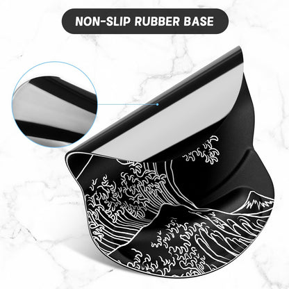 ITNRSIIET Ergonomic Mouse Pad with Gel Wrist Support Small Wrist Rest Smooth Surface Non-Slip PU Base Comfortable Office Supplies Pain Relief, 8.7 x 7.2 inches, Rolling Wave