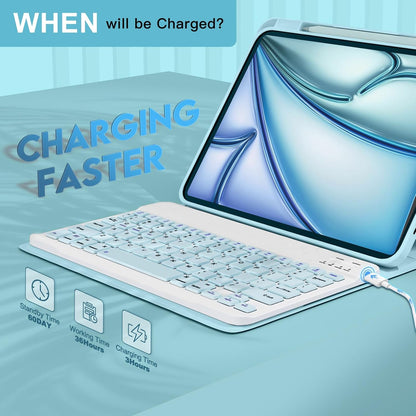 NOKBABO for iPad 11th 10th Generation Case with Keyboard, Magnetic Wireless Detachable Folio case with Pencil Holder, Keyboard for iPad 11th(A16,2025) & ipad 10th Generation(2022) - Sky Blue