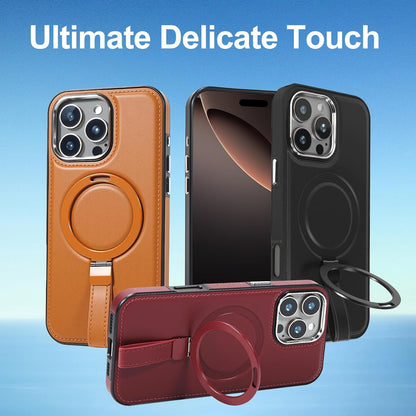 Leather Case, Suitable for iPhone 16 Case, Invisible Magnetic Design, Equipped with a Lanyard and Foldable Stand, Black, Yellow and red (Yellow, iPhone 16)