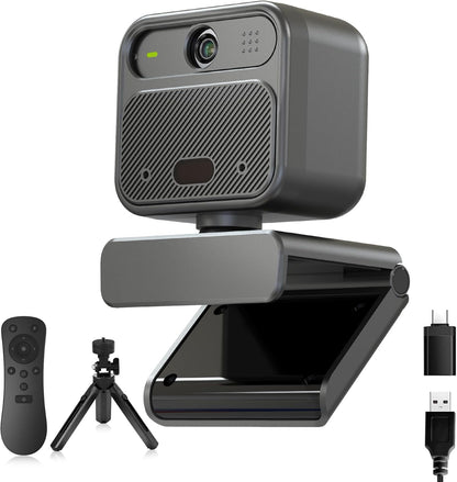 4K Webcam with 2 Microphone, Wide Angle PC Cameras with Mirror & Flip Funtion, Remote, Precise Focus, Privacy Cover, Tripod, Great for Computer, Zoom, OBS, Teams, Laptop, Personal Video Calling