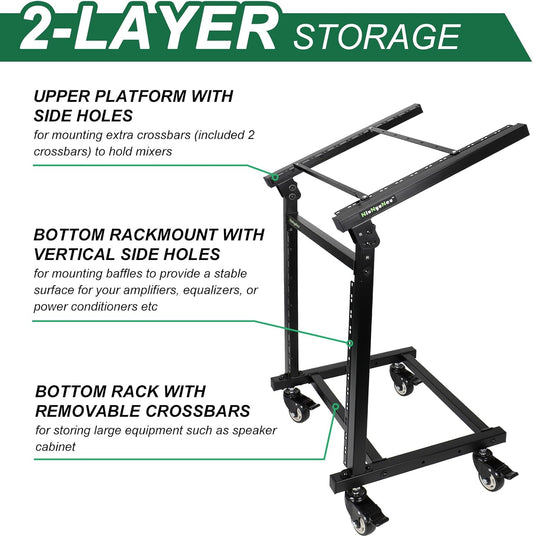 12U DJ Mixer Stand Rack Mount Rolling Stand Stage Cart Adjustable Rack Mount for Music Studio Booth Pro Audio Recording Cabinet Stage Equipment