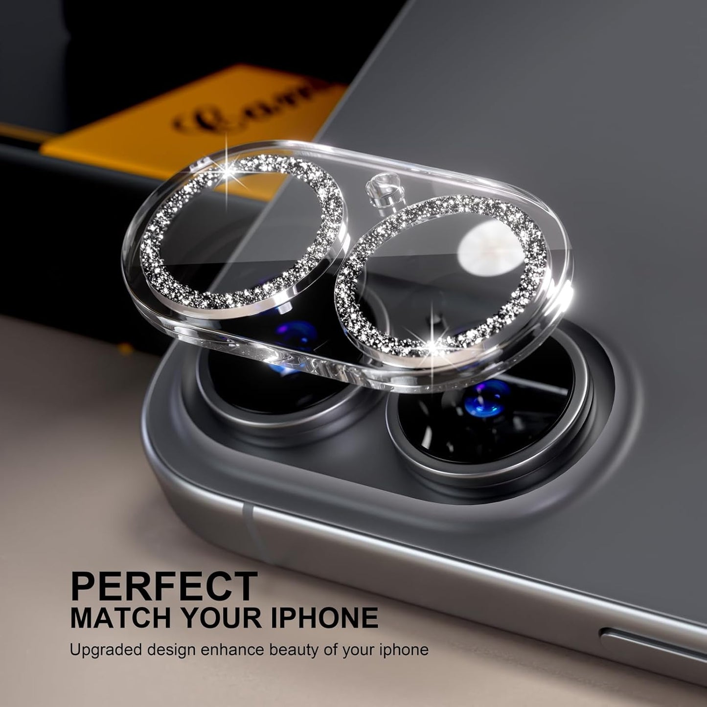 beuxece for 6 Pack iPhone 16 / iPhone 16 Plus Camera Lens Protector [Drop Protection] [Case Friendly] [Easy Installation] 9H Tempered Glass Camera Screen Protector Cover Accessories, Glitter Black