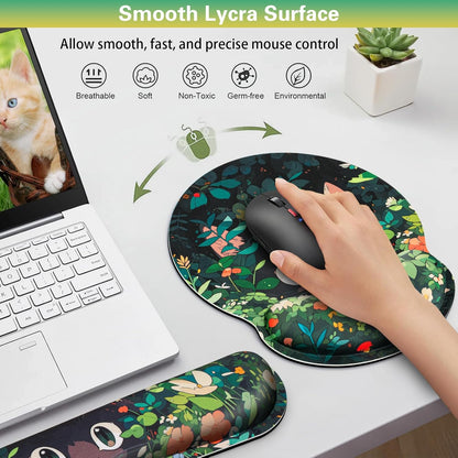 Ergonomic Keyboard Wrist Rest, Mouse Pad with Wrist Rest Anime, Cat Gaming Mousepad with Wrist Support, Memory Foam Wrist Rest Set for Computer Keyboard, Funny Cute Office Desk Accessories