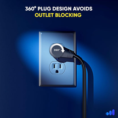 Maximm Monitor Computer Power Cord 1 Ft Flat Plug 360° Rotating PC Cable 3 Prong for, Desktop, Printer, Scanner, 16 AWG NEMA 5-15P to IEC13 - UL Certified