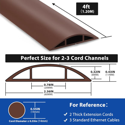 4ft Cord Hider Floor, LZEOY Heavy Duty Cord Covers for Wires on Floor, Brown Floor Cable Management, Hide Cord Cover Floor, Electrical Cable Hider Cord Protector Floor, Cable Cavity: 0.78" W x 0.32" H