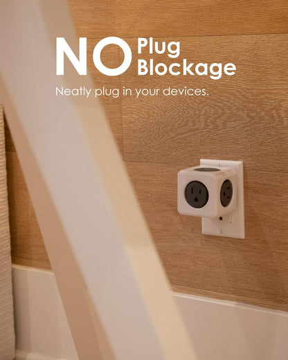 Allocacoc PowerCube Original, 5 Outlets, Wall Plug, Power Charger, Surge Protection, Compact for Travel, Home and Office, Space Saving, 1875W, 15A, 125V ETL Certified