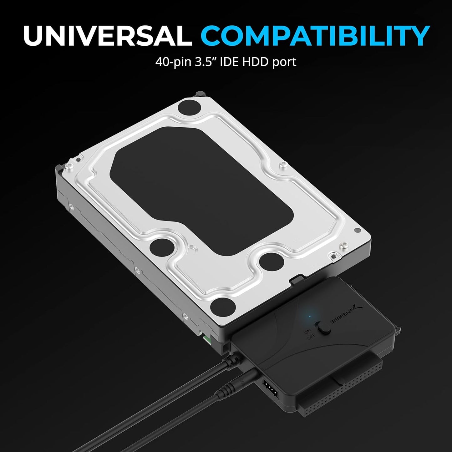 SABRENT USB Type-C to SSD/SATA/IDE 2.5/3.5/5.25-INCH Hard Drive Converter with UL Power Supply & LED Activity Lights [10TB Support] (USB-DS12)