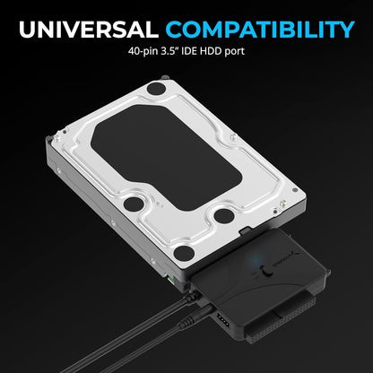 SABRENT USB Type-C to SSD/SATA/IDE 2.5/3.5/5.25-INCH Hard Drive Converter with UL Power Supply & LED Activity Lights [10TB Support] (USB-DS12)