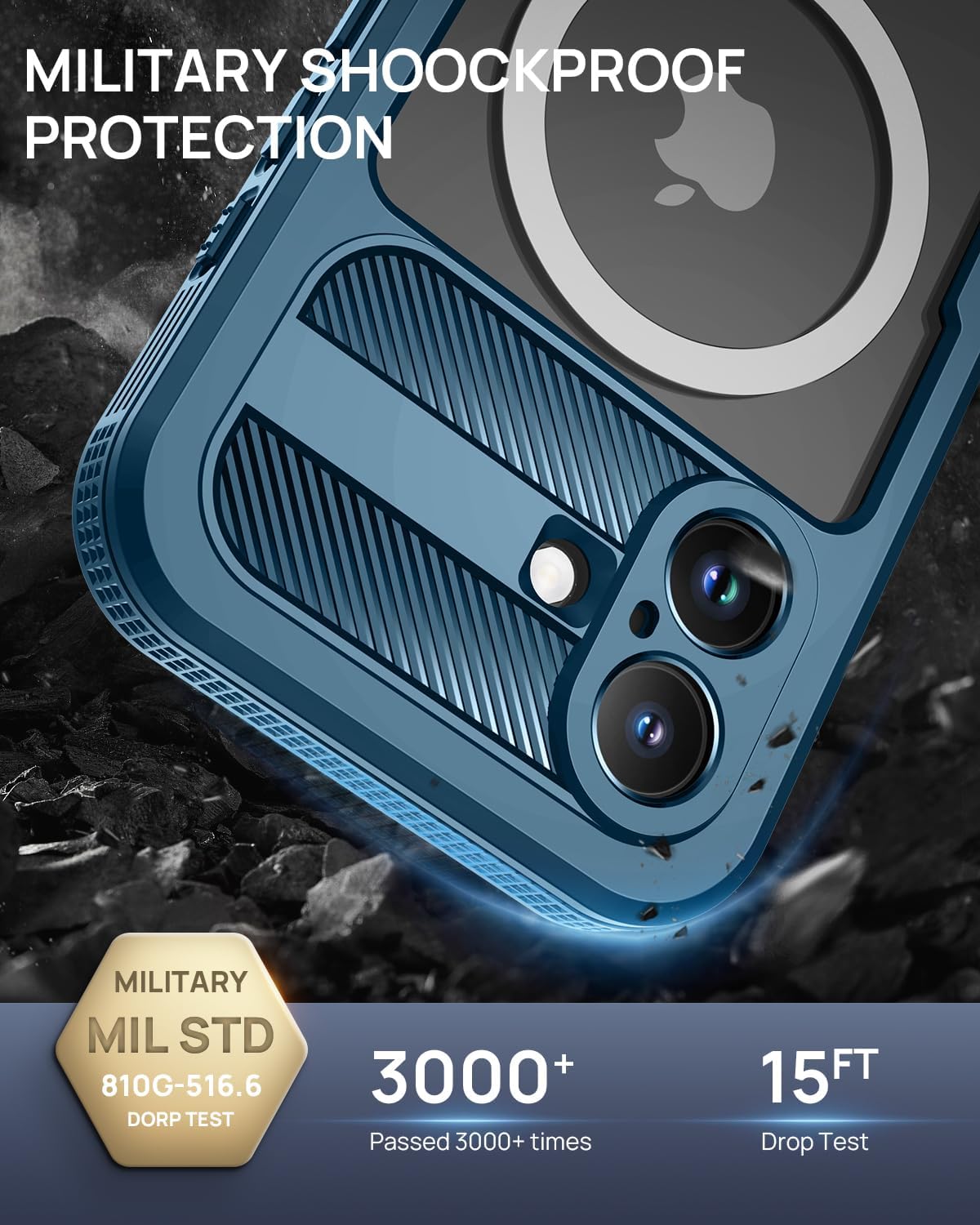 Lanhiem Magnetic for iPhone 16 Case, IP68 Waterproof Dustproof Case, [Compatible with Magsafe] [Built-in Screen Protector] Full Body Heavy Duty Rugged Phone Cover 6.1 inch, Blue/Clear